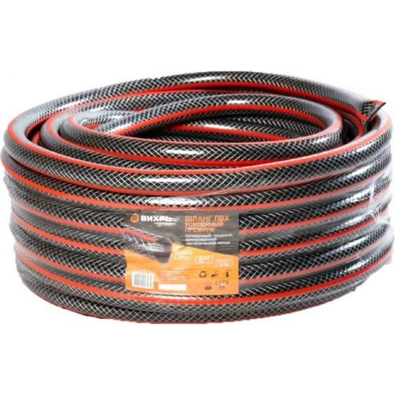 Шланг поливочный ПВХ усиленный премиум пищевой трехслойн. армир. 3/4 25м черн.-красн. Вихрь 73/7/2/7
