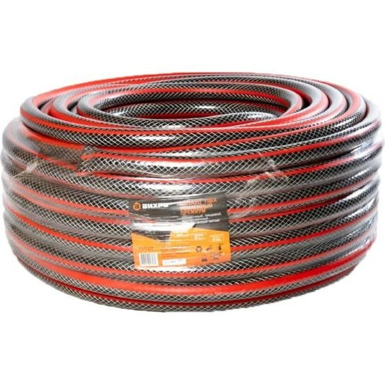 Шланг поливочный ПВХ усиленный премиум пищевой трехслойн. армир. 3/4 50м черн.-красн. Вихрь 73/7/2/8