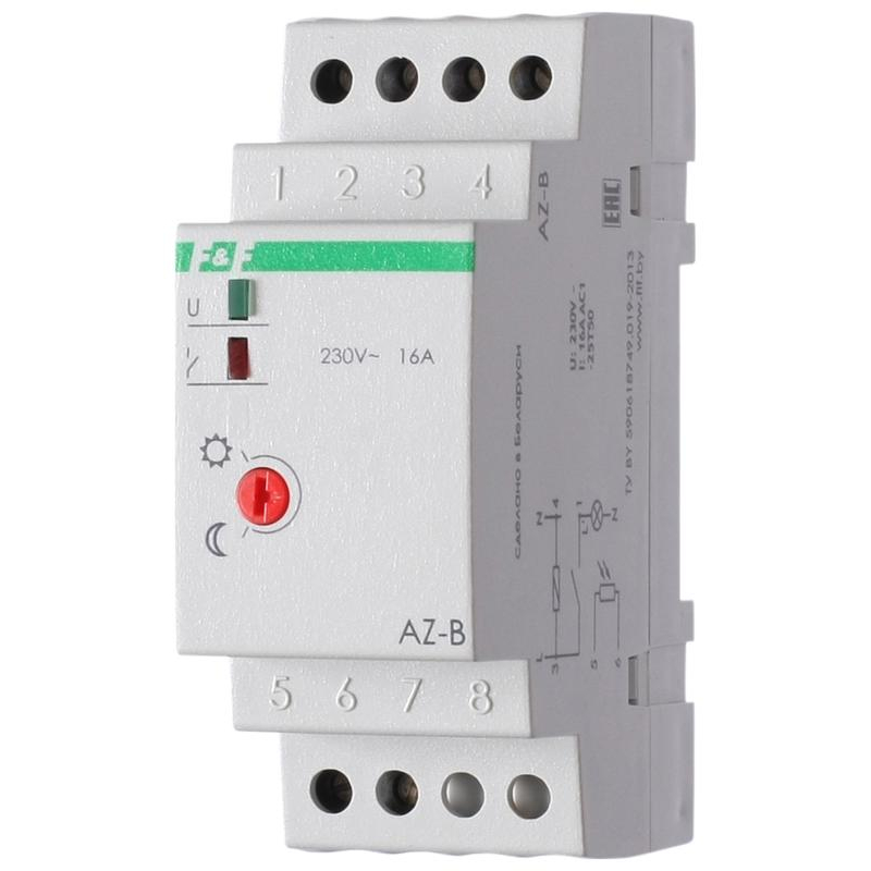 Фотореле AZ-B (выносной герметичный фотодатчик IP65 монтаж на DIN-рейке 2 модуля 230В 16А 1НО IP20)(аналог ФР-7Е) F&F EA01.001.009