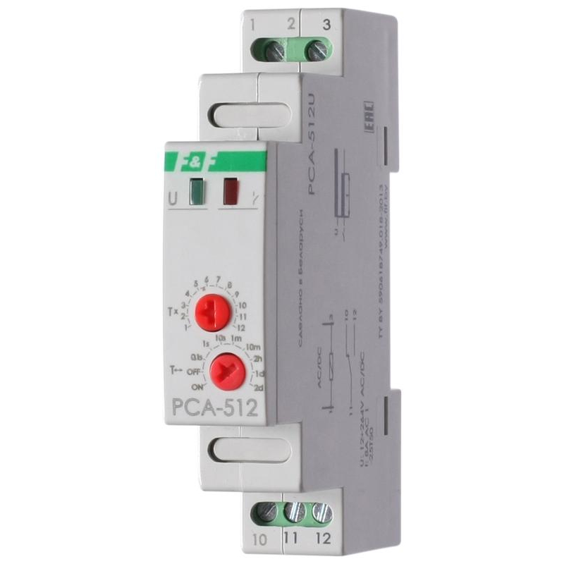 Реле времени PCA-512U (задержка выкл. 12-264В AC/DC 8А 1перекл. IP20 монтаж на DIN-рейке) F&F EA02.001.002