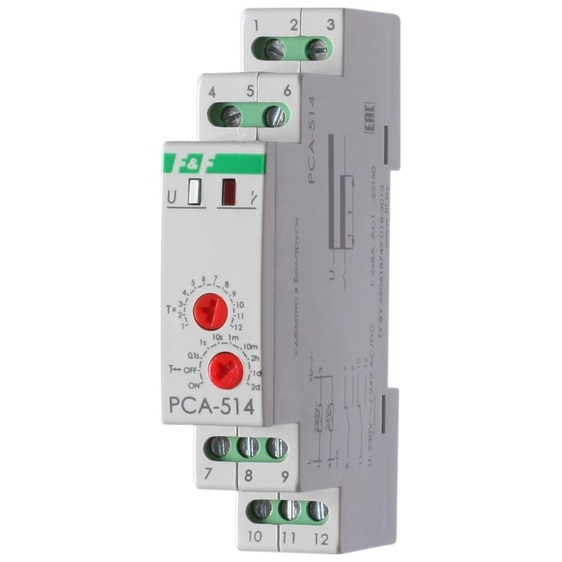 Реле времени PCA-514 (задержка выкл. 230В 2х8А 2перекл. IP20 монтаж на DIN-рейке) F&F EA02.001.005