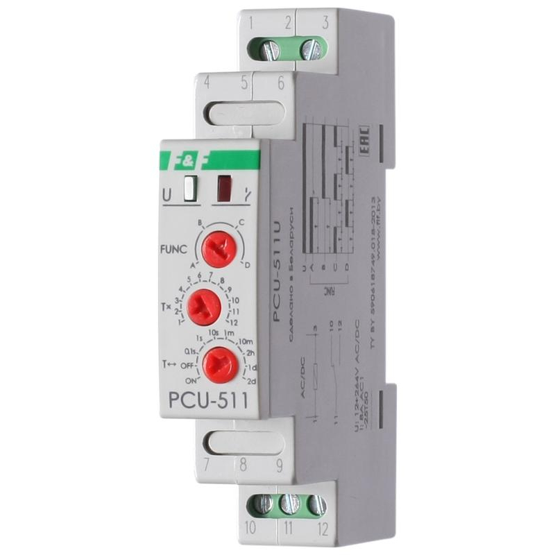 Реле времени PCU-511U (многофункц. 12-264В AC/DC 8А 1перекл. IP20 монтаж на DIN-рейке) F&F EA02.001.011
