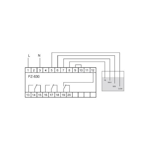 Реле уровня PZ-830 (трехуровневый контроль авар. уровня монтаж на DIN-рейке 35мм 230В AC 3х16А 3перкл. IP20) F&F EA08.001.003