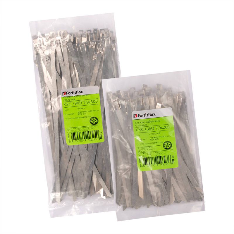 Хомут кабельный СКС (316) 4.6х350 стальной (уп.100шт) Fortisflex 74871