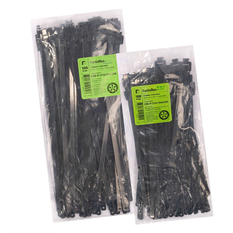 Хомут кабельный СКБ-П (316) 9.6х350 стальной с бугел. замком с покрытием (уп.100шт) Fortisflex 74166