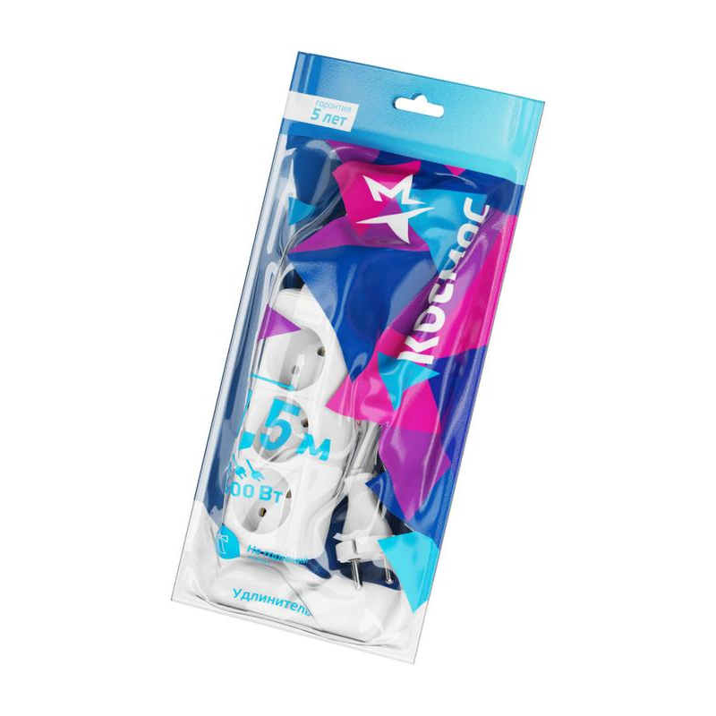 Удлинитель 3х1.5м без заземл. 16А IP20 ПВС 2х1 Космос YKsm1.5m-3g(K)