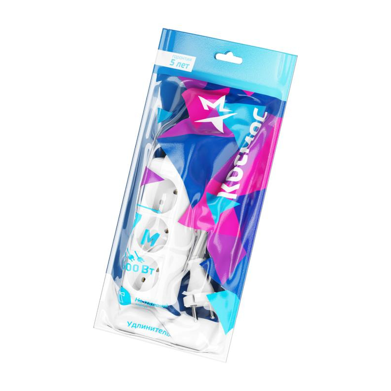 Удлинитель 3х7м без заземл. 16А IP20 ПВС 2х1 Космос YKsm7m-3g(K)