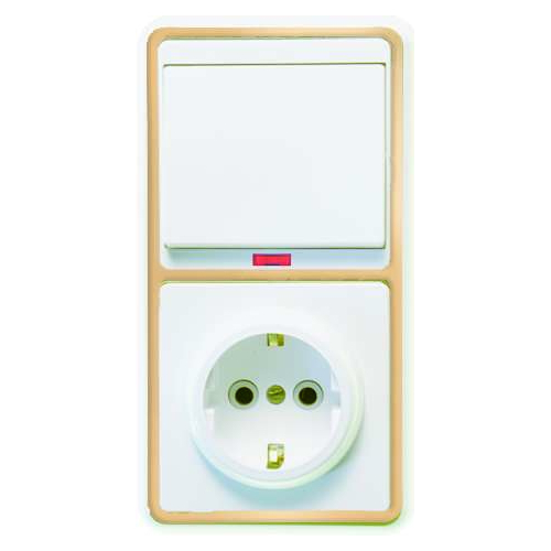 Блок БКВР-056 Бэлла (1-кл. выкл. с подсветкой + розетка с заземл.) зол. Кунцево 5822