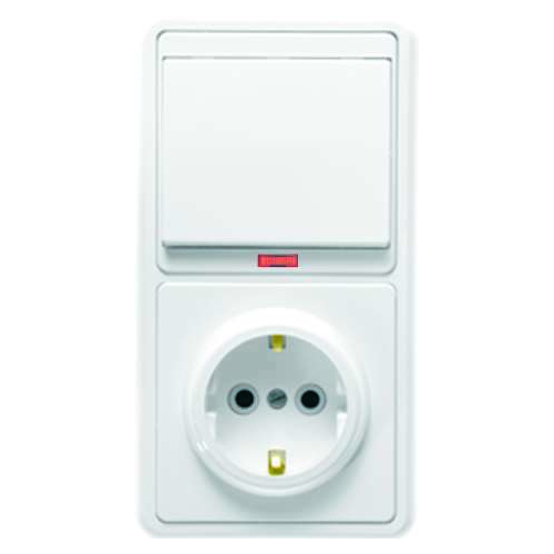 Блок БКВР-056 Бэлла (1-кл. выкл. с подсветкой + розетка с заземл.) бел. Кунцево 5821