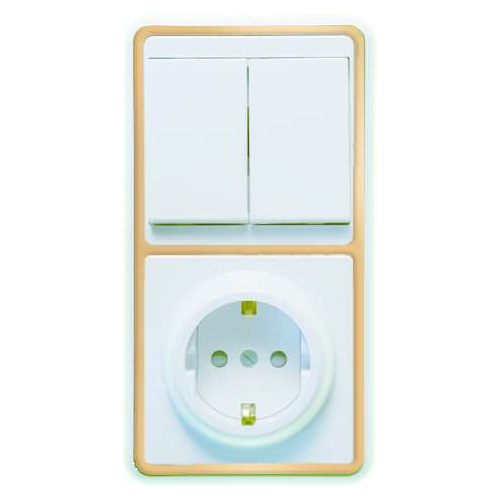 Блок БКВР-035 Бэлла (2-кл. выкл. + евророзетка с защ. шторками) зол. Кунцево 5836