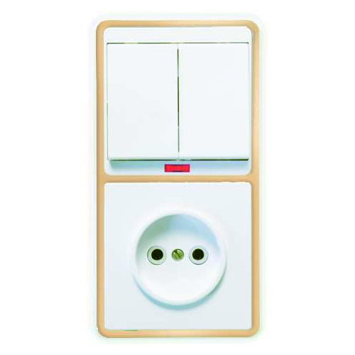 Блок БКВР-213 Бэлла (2-кл. выкл. с инд. + розетка) зол. Кунцево 5830