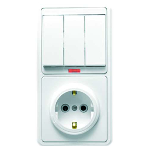 Блок БКВР-054 Бэлла (3-кл. выкл. с подсветкой + розетка с заземл.) бел. Кунцево 5845