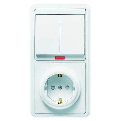 Блок БКВР-210 Бэлла (2-кл. выкл. с подсветкой + розетка с заземл. защ. шторки) бел. Кунцево 5837