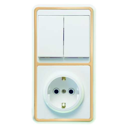 Блок БКВР-032 Бэлла (2-кл. выкл. + розетка с заземл.) зол. Кунцево 5832