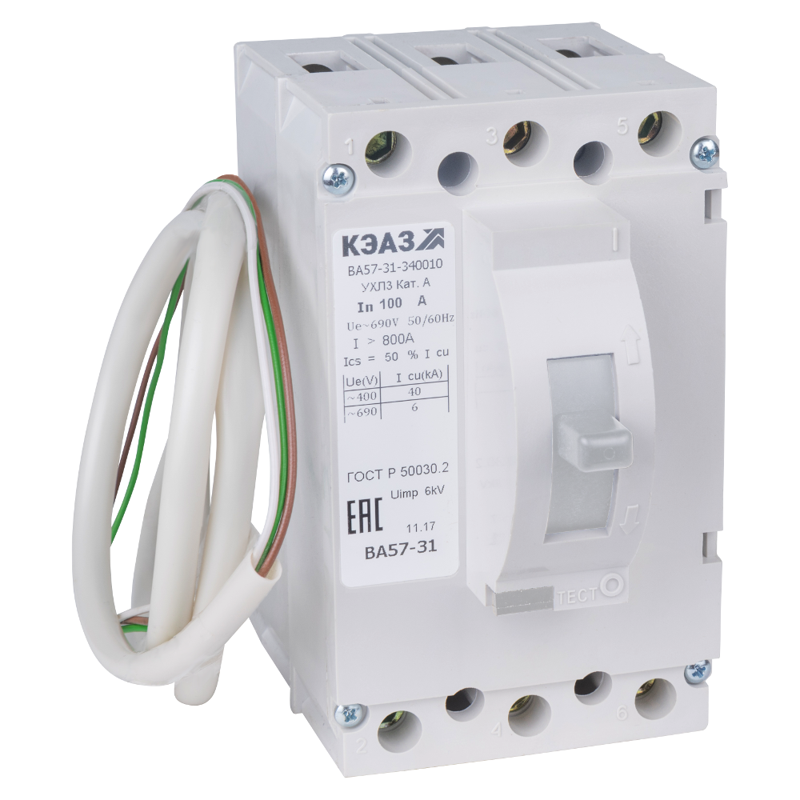 Выключатель автоматический 80А 1200Im ВА57-31-841810 УХЛ3 220В DC НР=230В AC/220В DC КЭАЗ 138739