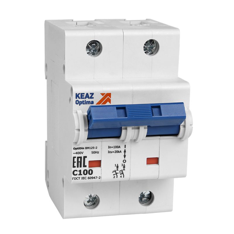 Выключатель автоматический модульный 2п C 80А 20кА OptiDin BM125-2C80-8ln-УХЛ3 КЭАЗ 138537