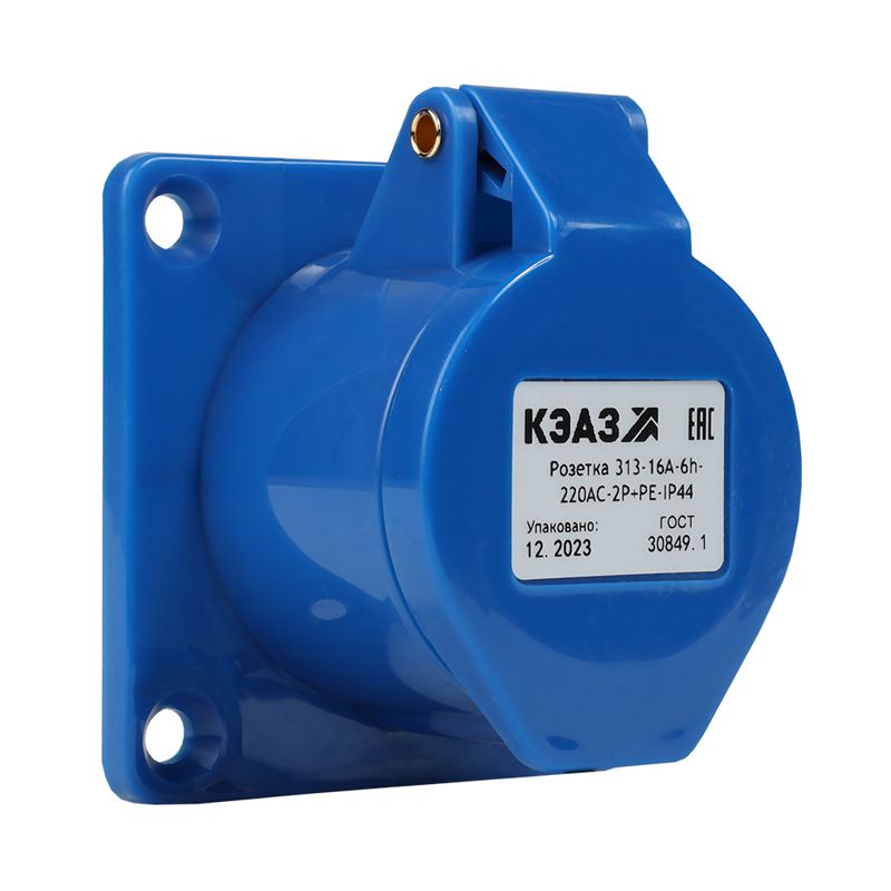 Розетка фланцевая 313 16А 220AC 2P+PE 6ч IP44 КЭАЗ 229455