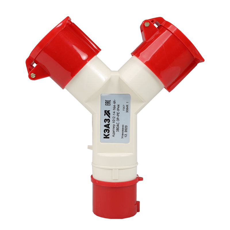 Адаптер силовой двухлучевой 1012 14 16А 6h 380AC 3P+PE IP44 КЭАЗ 235596