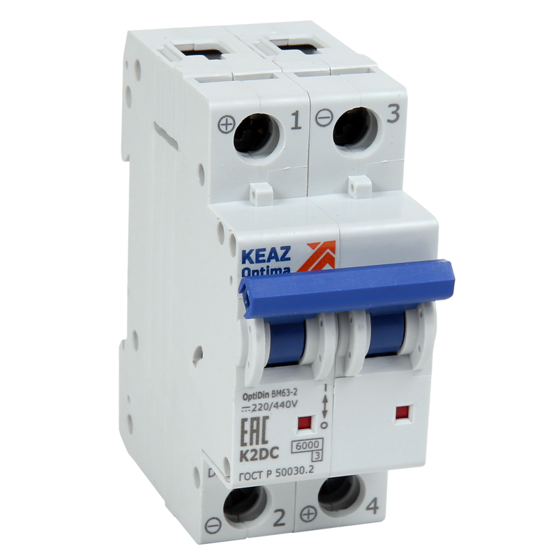 Выключатель автоматический модульный 2п L 8А 6кА OptiDin BM63-2L8-DC-ОМ4-РЕГ DC КЭАЗ 235752