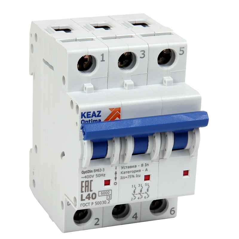Выключатель автоматический трехполюсный 10А K 10кА AC OptiDin BM63-3K10-10-ОМ4-РЕГ (314404)