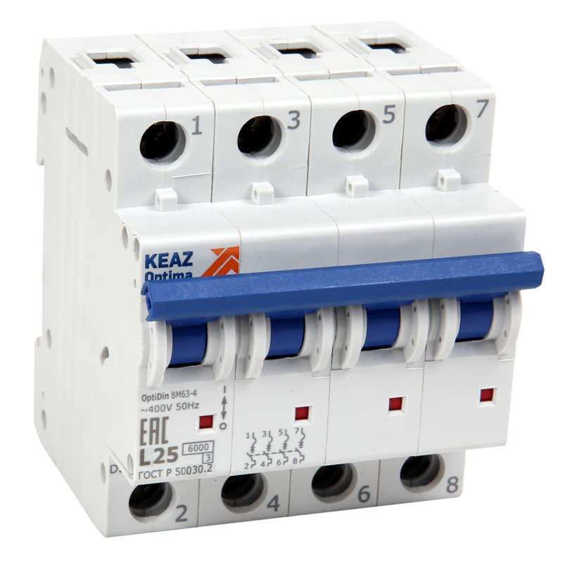 Выключатель автоматический четырехполюсный 25А N 6кА AC OptiDin BM63-4NK25-ОМ4-РЕГ (281699)