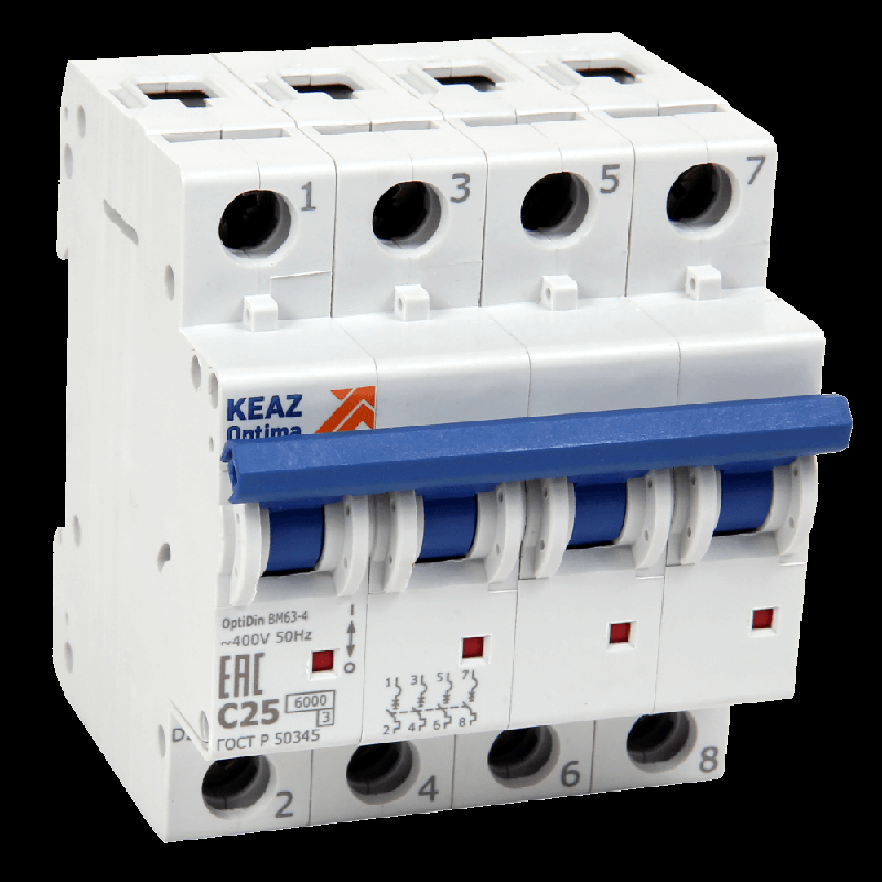 Выключатель автоматический четырехполюсный 20А D 6кА AC OptiDin BM63-4D20-ОМ4-РЕГ (281620)