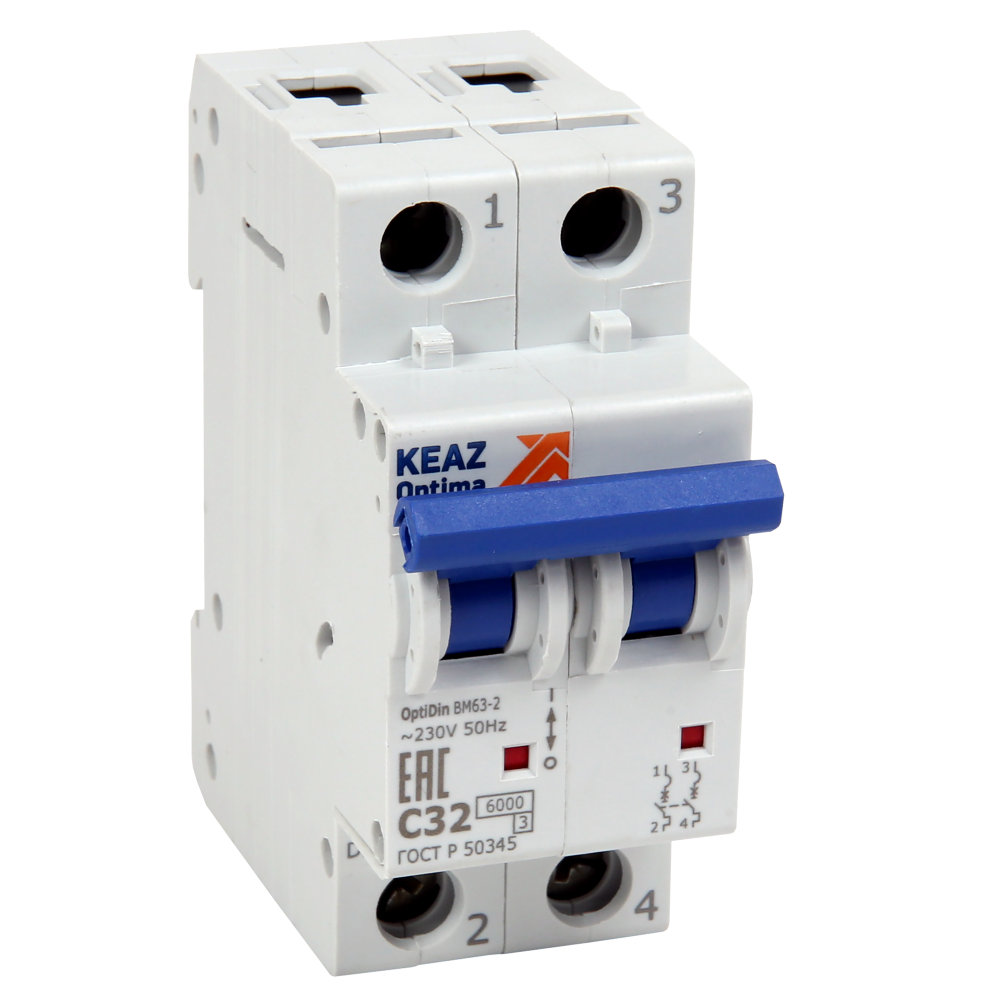Выключатель автоматический двухполюсный 2А N 6кА AC OptiDin BM63-2NB2-ОМ4-РЕГ (281518)