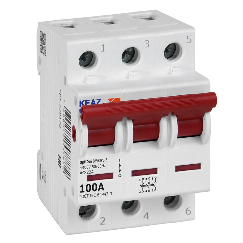 Выключатель нагрузки 3П 100А 400В OptiDin BM63PL-3100-УХЛ3 (ВМ63PL) (328172)
