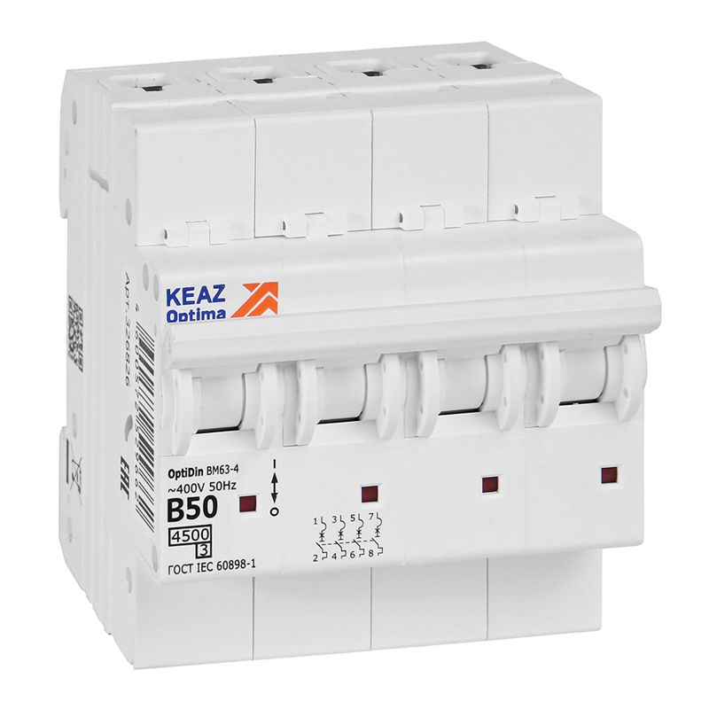 Выключатель автоматический четырехполюсный 50А B 4,5кА AC OptiDin BM63-4B50-4,5-УХЛ3 (329533)