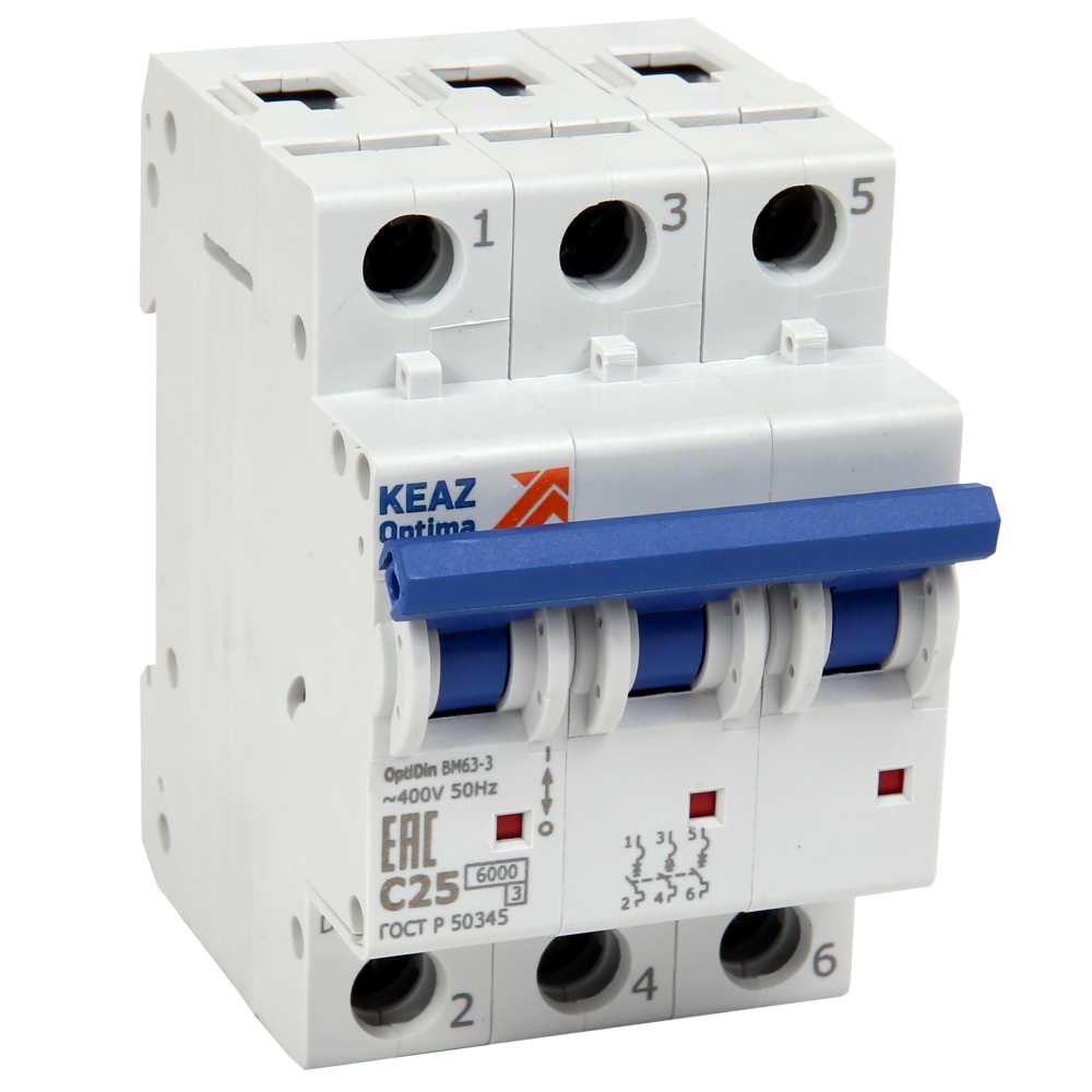 Выключатель автоматический трехполюсный 6А C 6кА AC OptiDin BM63-3C6-УХЛ3 (293217)