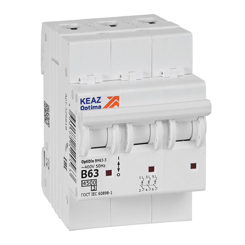 Выключатель автоматический трехполюсный 63А B 4,5кА AC OptiDin BM63-3B63-4,5-УХЛ3 (329525)
