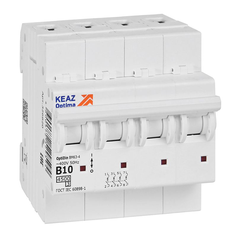 Выключатель автоматический четырехполюсный 10А B 4,5кА AC OptiDin BM63-4B10-4,5-УХЛ3 (329527)