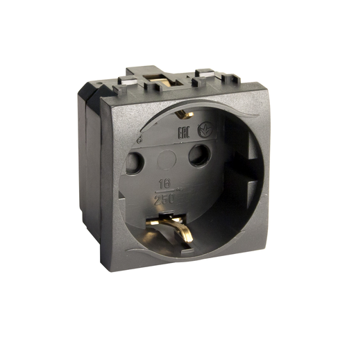 Розетка 1-м СП 2мод. Brava 16А IP20 с заземл. защ. шторки черн. DKC 77482N