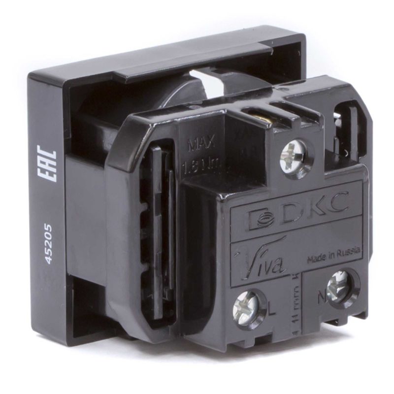 Розетка 1-м 2мод. Viva 16А IP20 2P+E защ. шторки черн. DKC 45205