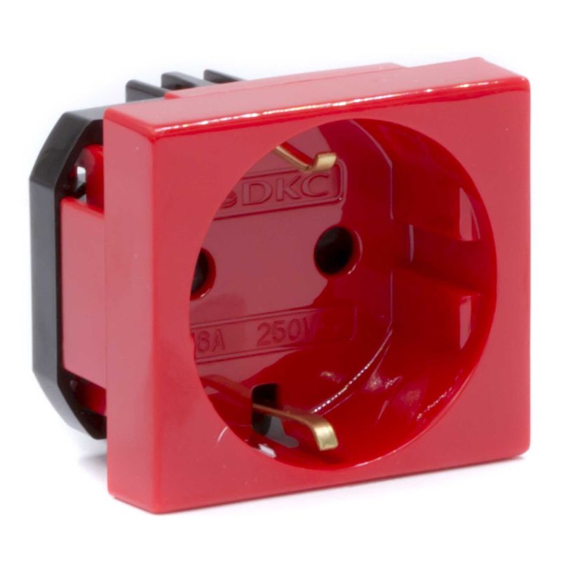 Розетка 1-м СП 2мод. Viva 16А IP20 2Р+Е с заземл. защ. шторки красн. DKC 45015
