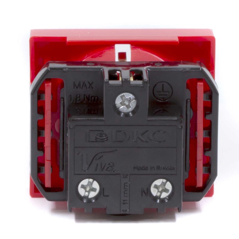 Розетка 1-м СП 2мод. Viva 16А IP20 2Р+Е с заземл. защ. шторки красн. DKC 45015