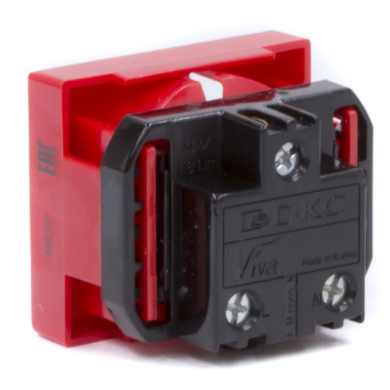 Розетка 1-м СП 2мод. Viva 16А IP20 2Р+Е с заземл. защ. шторки красн. DKC 45015