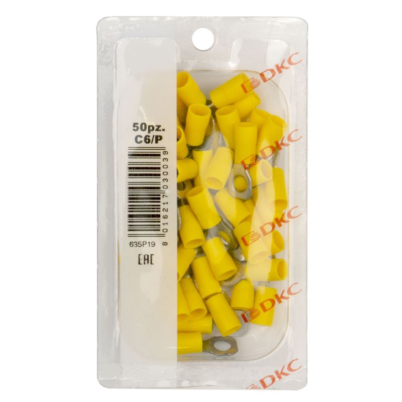 Наконечник кольцевой изолированный 2.5-6кв.мм отв. d6.2мм желт. (уп.50шт) DKC 2C6P