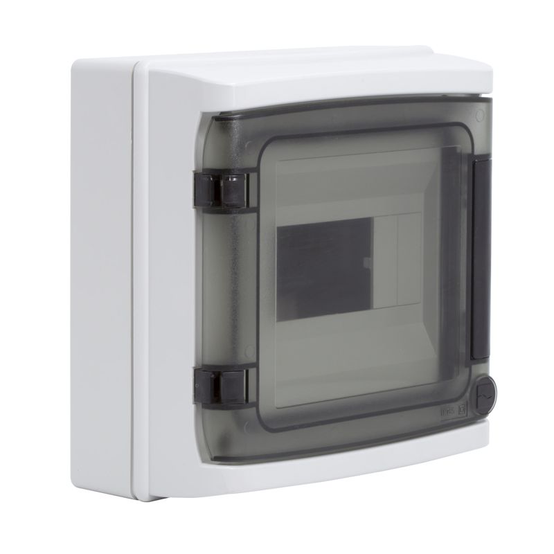 Щиток настенный с дверцей 8 мод.,IP65, серый, с клеммным блоком 63А (RB08W6TGD)