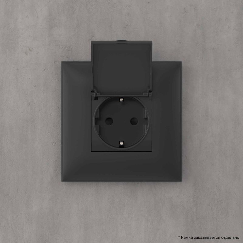 Розетка в стену Avanti скрытой установки 2P+E с заземлением со шторками 16А с крышкой Черный матовый
