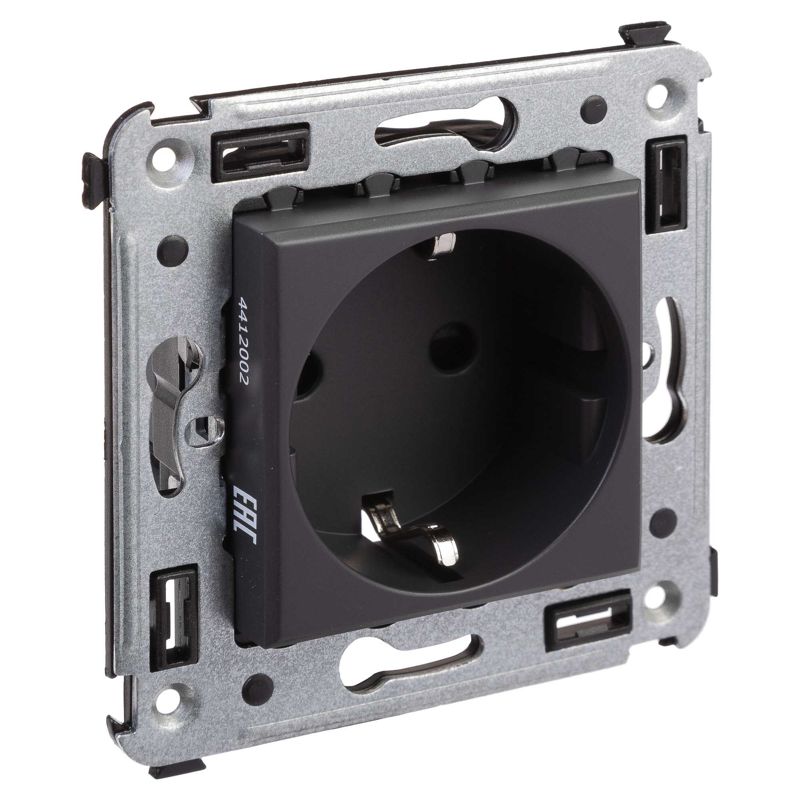 Avanti Розетка в стену, 2P+E, с з/ш, Черный матовый (4412003)