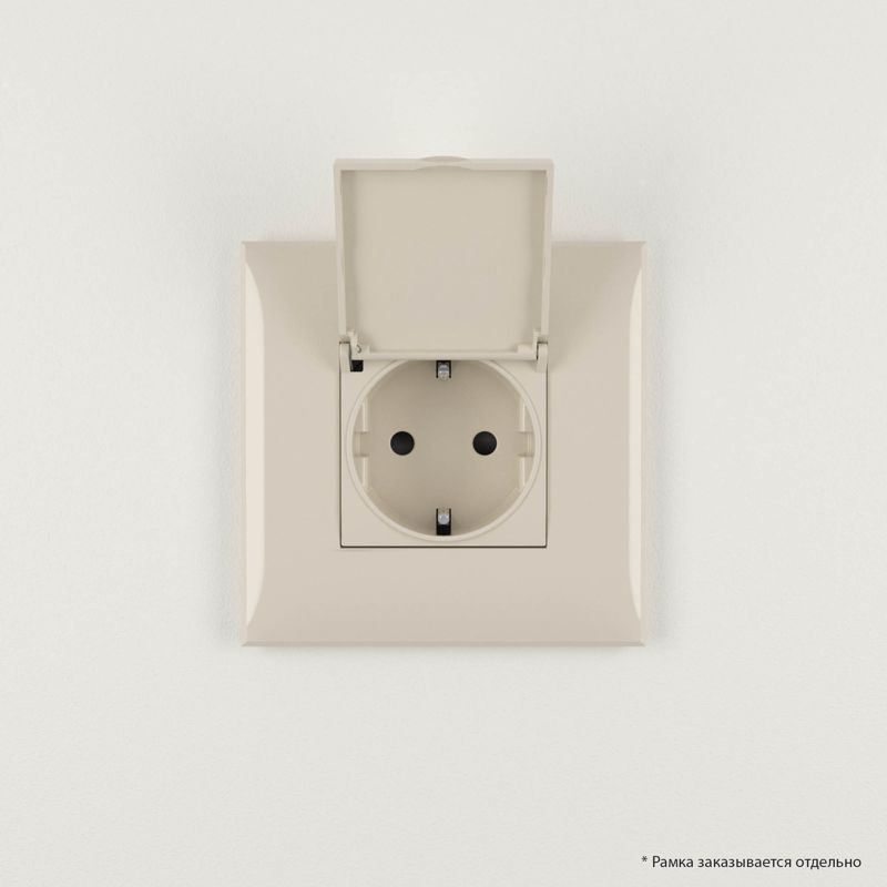 Розетка 1-м СП 2мод. Avanti "Ванильная дымка" 16А IP41 2P+E защ. шторки с крышкой беж. DKC 4405013