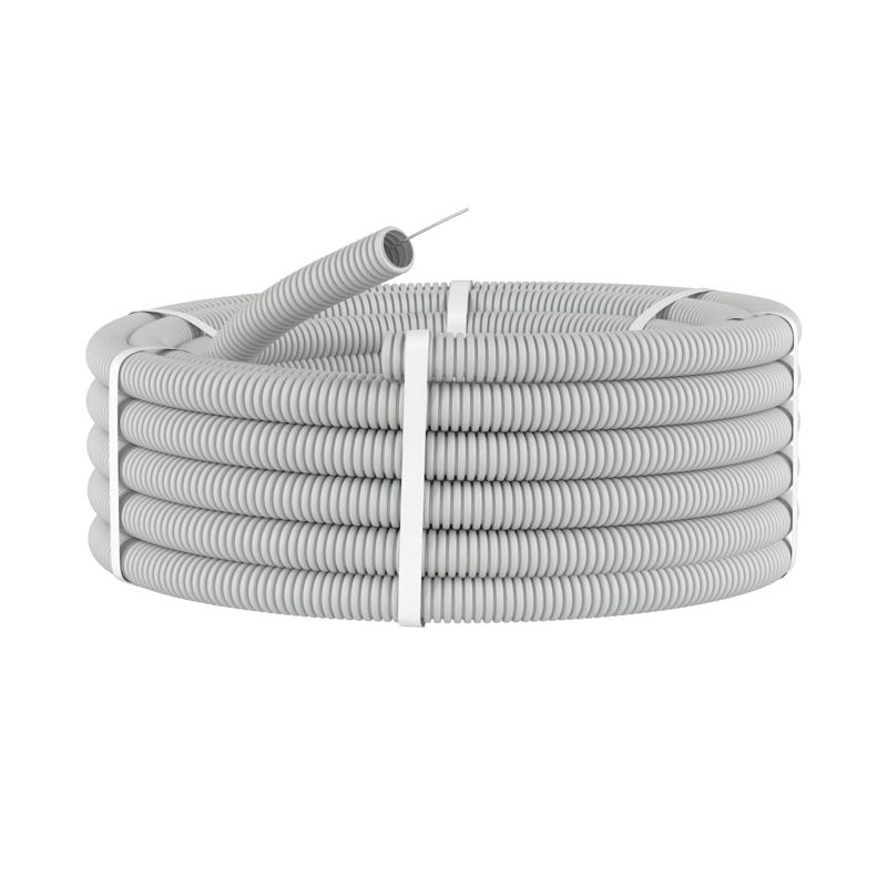 Труба гофрированная ПВХ d25мм с протяж. сер. (уп.25м) DKC 9192525