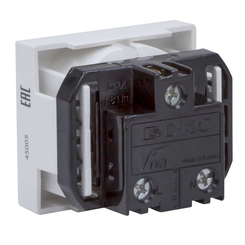 Розетка 1-м СП 2мод. Viva 16А IP20 2Р+Е с заземл. защ. шторки бел. DKC 45005