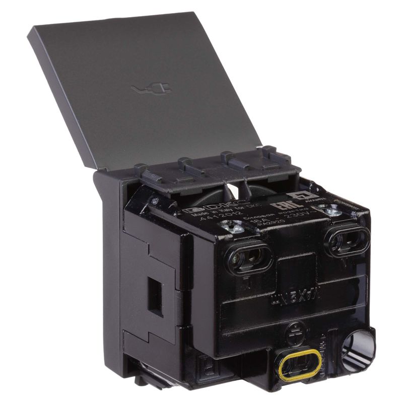 Розетка с крышкой модульная, 2P+E, с з/ш, 