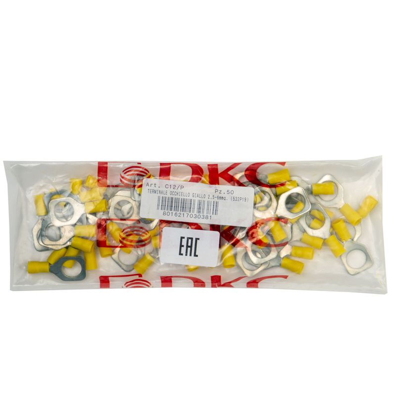 Наконечник кольцевой изолированный 2.5-6кв.мм отв. d12.2мм желт. (уп.50шт) DKC 2C12P