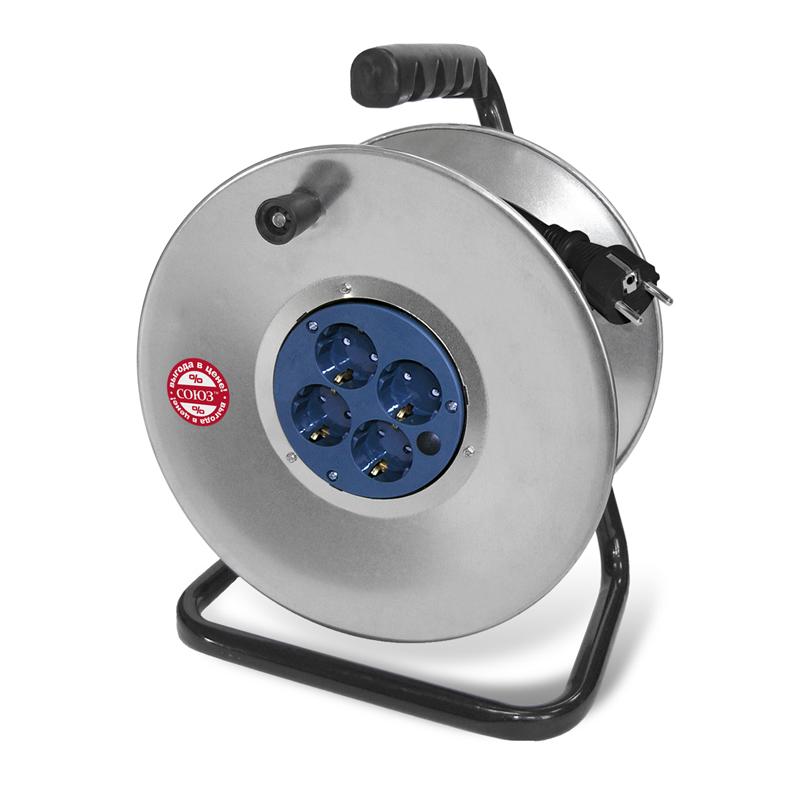 Удлинитель сил. на мет. кат. 4х50м ПВС 3.7кВт розетки с защ. крышкой Союз 482S-4375