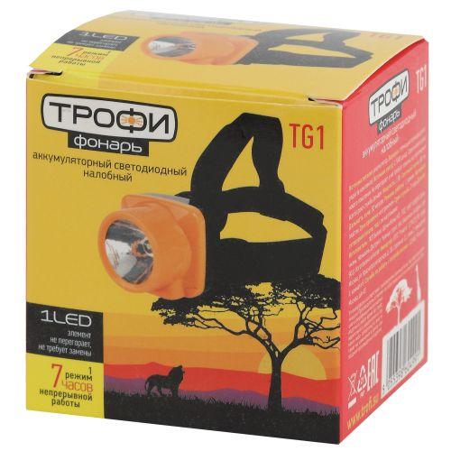 Фонарь светодиодный налобный TG1 1LED аккум. яркий 4В 0.5А.ч ЗУ 220В Трофи Б0053033