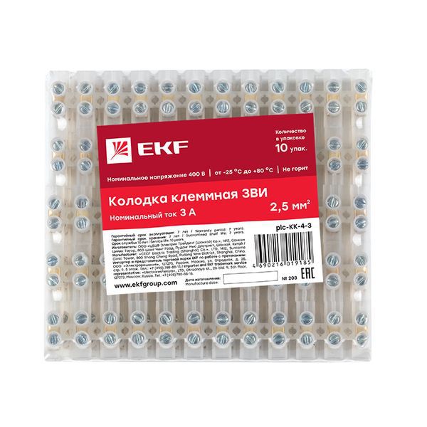 Колодка клеммная полистирол 4мм 3А EKF plc-KK-4-3
