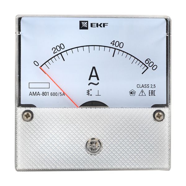 Амперметр аналоговый AM-A801 на панель 80х80 кругл. вырез 600А трансф. подкл. am-a801-600/ama-801-600
